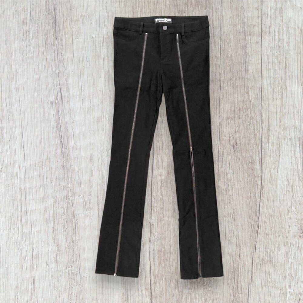 PLATINUM PLUSH Front Zip Leg Black Stretch Jeans Pants Bikercore Size S